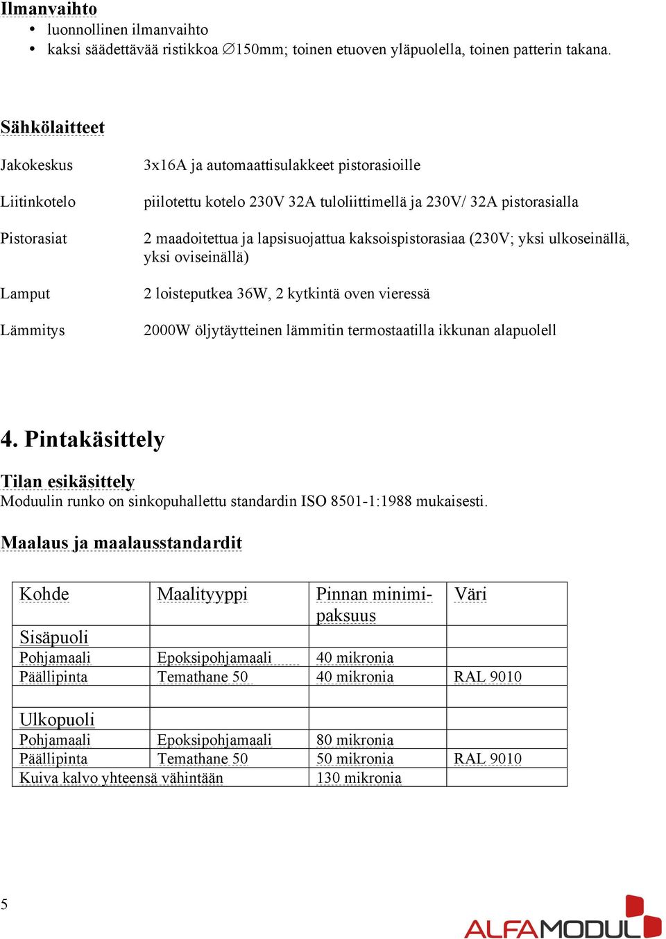 lapsisuojattua kaksoispistorasiaa (230V; yksi ulkoseinällä, yksi oviseinällä) 2 loisteputkea 36W, 2 kytkintä oven vieressä 2000W öljytäytteinen lämmitin termostaatilla ikkunan alapuolell 4.