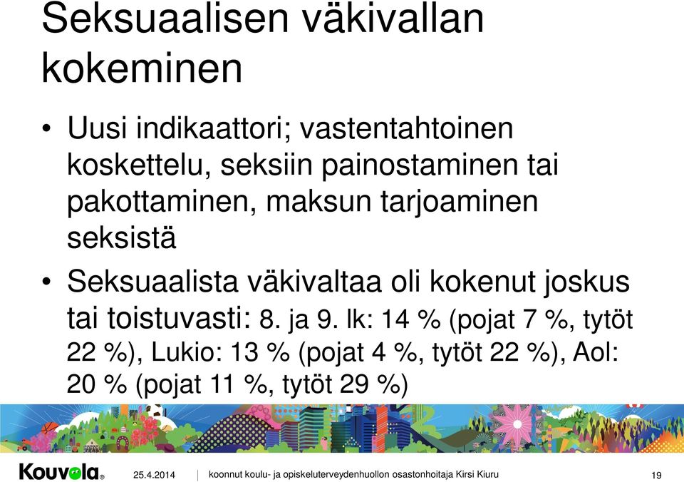 väkivaltaa oli kokenut joskus tai toistuvasti: 8. ja 9.