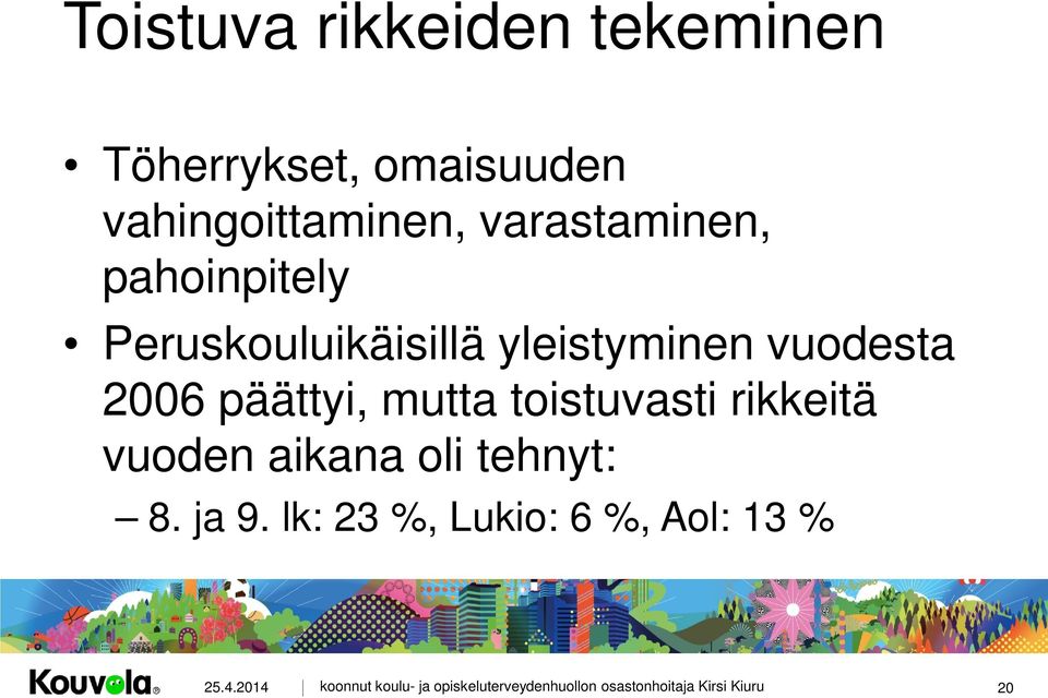 Peruskouluikäisillä yleistyminen vuodesta 2006 päättyi, mutta