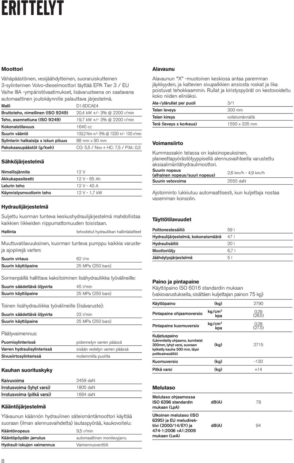 6DCAE4 Bruttoteho, nimellinen (ISO 9249) 20,4 kw +/- 3% @ 2200 r/min Teho, asennettuna (ISO 9249) 19,7 kw +/- 3% @ 2200 r/min Kokonaistilavuus 1640 cc Suurin vääntö 103,2 Nm +/- 5% @ 1320 +/- 100