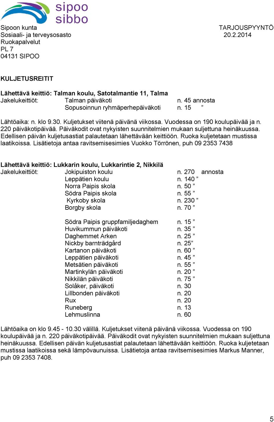 Edellisen päivän kuljetusastiat palautetaan lähettävään keittiöön. Ruoka kuljetetaan mustissa laatikoissa.