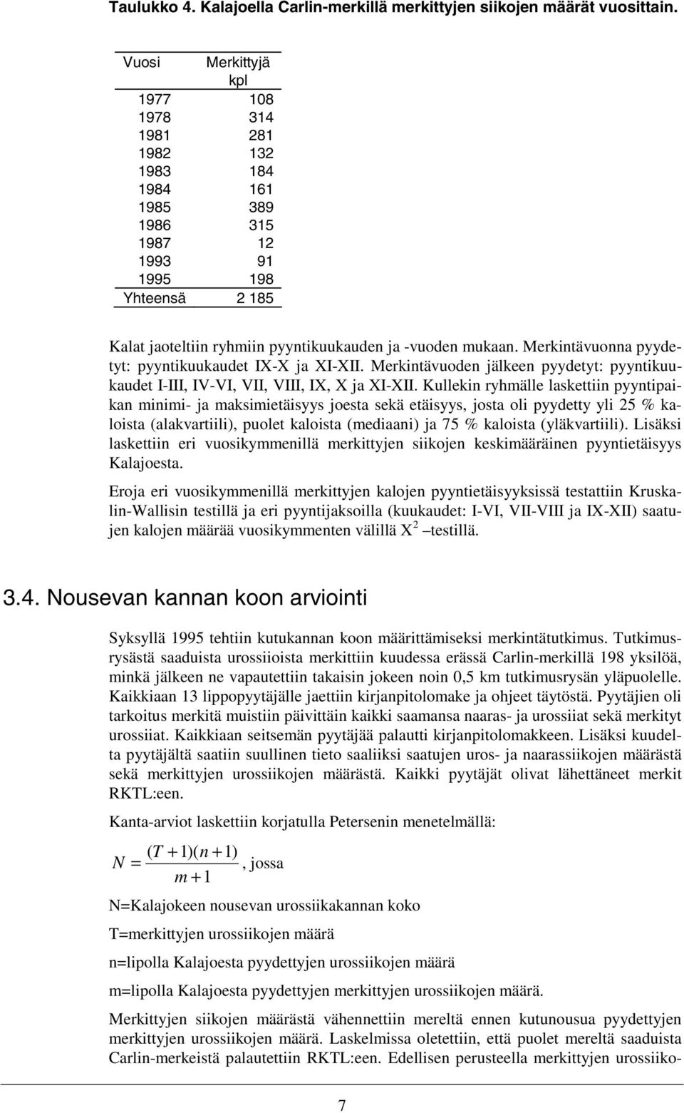 Merkintävuonna pyydetyt: pyyntikuukaudet IX-X ja XI-XII. Merkintävuoden jälkeen pyydetyt: pyyntikuukaudet I-III, IV-VI, VII, VIII, IX, X ja XI-XII.