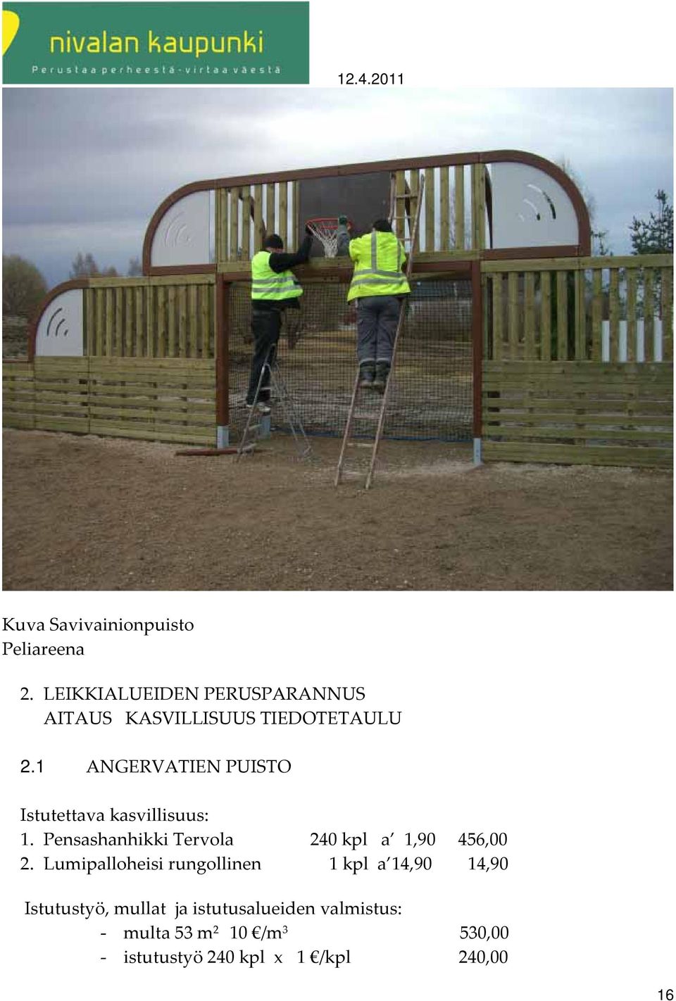 1 ANGERVATIEN PUISTO Istutettava kasvillisuus: 1.