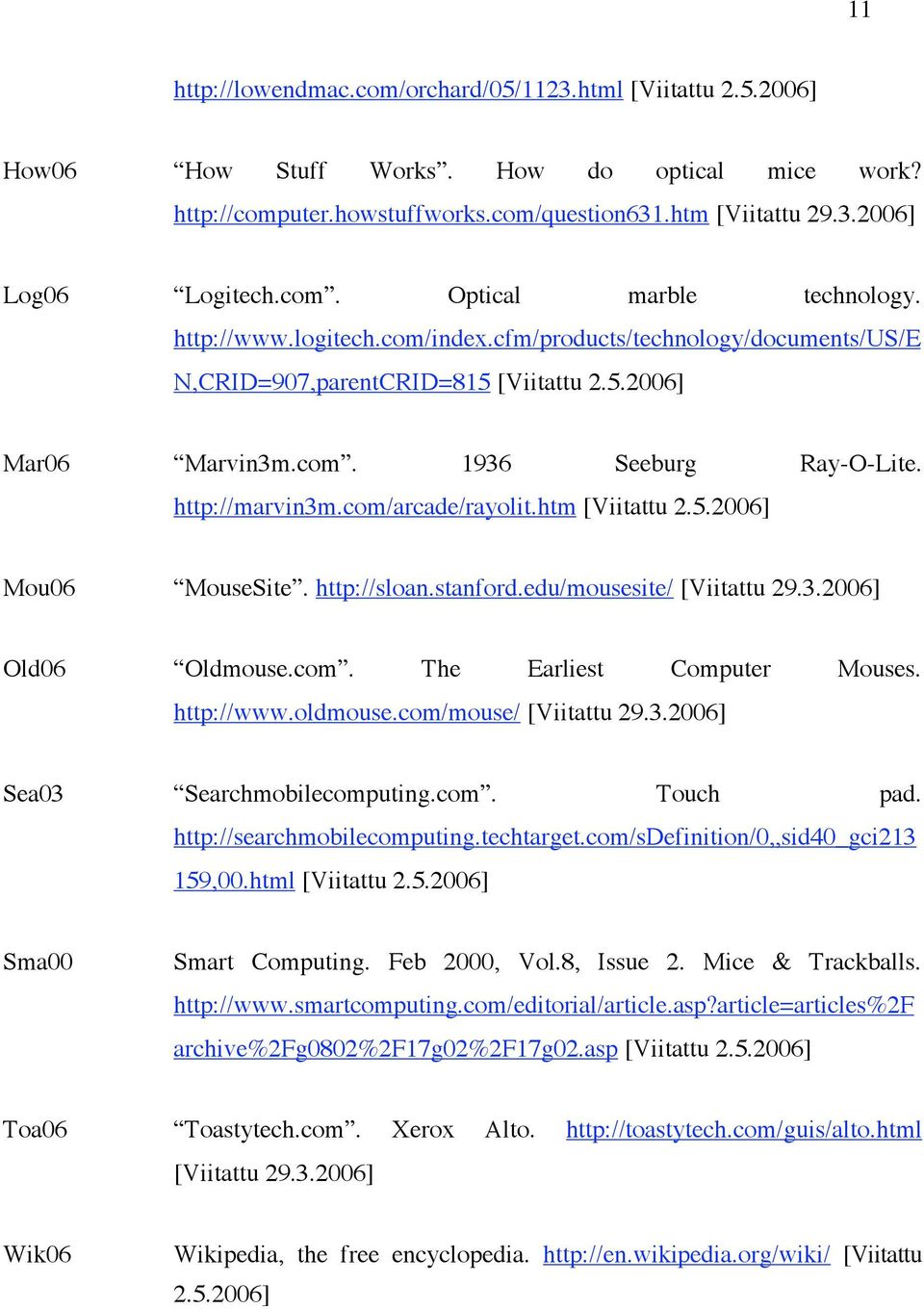 http://marvin3m.com/arcade/rayolit.htm [Viitattu 2.5.2006] Mou06 MouseSite. http://sloan.stanford.edu/mousesite/ [Viitattu 29.3.2006] Old06 Oldmouse.com. The Earliest Computer Mouses. http://www.