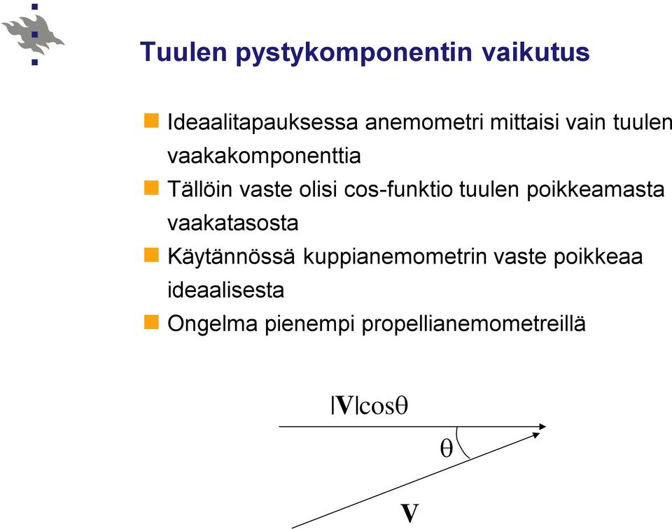 cos-funktio tuulen poikkeamasta vaakatasosta Käytännössä