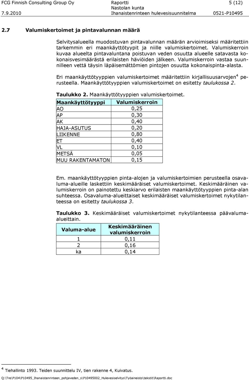 Valumiskerroin kuvaa alueelta pintavaluntana poistuvan veden osuutta alueelle satavasta kokonaisvesimäärästä erilaisten häviöiden jälkeen.