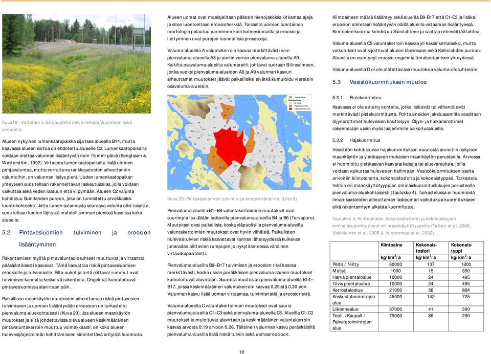 Valuma-alueella A valuntakerroin kasvaa merkittävästi vain pienvaluma-alueella A8 ja jonkin verran pienvaluma-alueella A9.