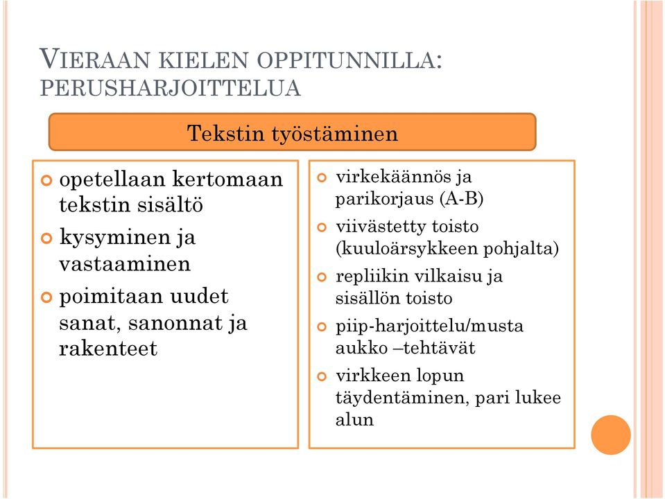 parikorjaus (A-B) viivästetty toisto (kuuloärsykkeen pohjalta) repliikin vilkaisu ja