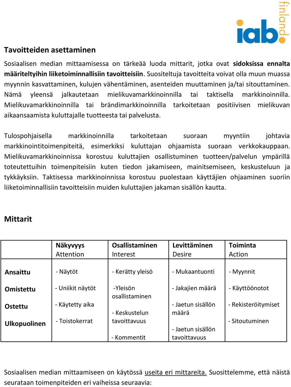 Nämä yleensä jalkautetaan mielikuvamarkkinoinnilla tai taktisella markkinoinnilla.