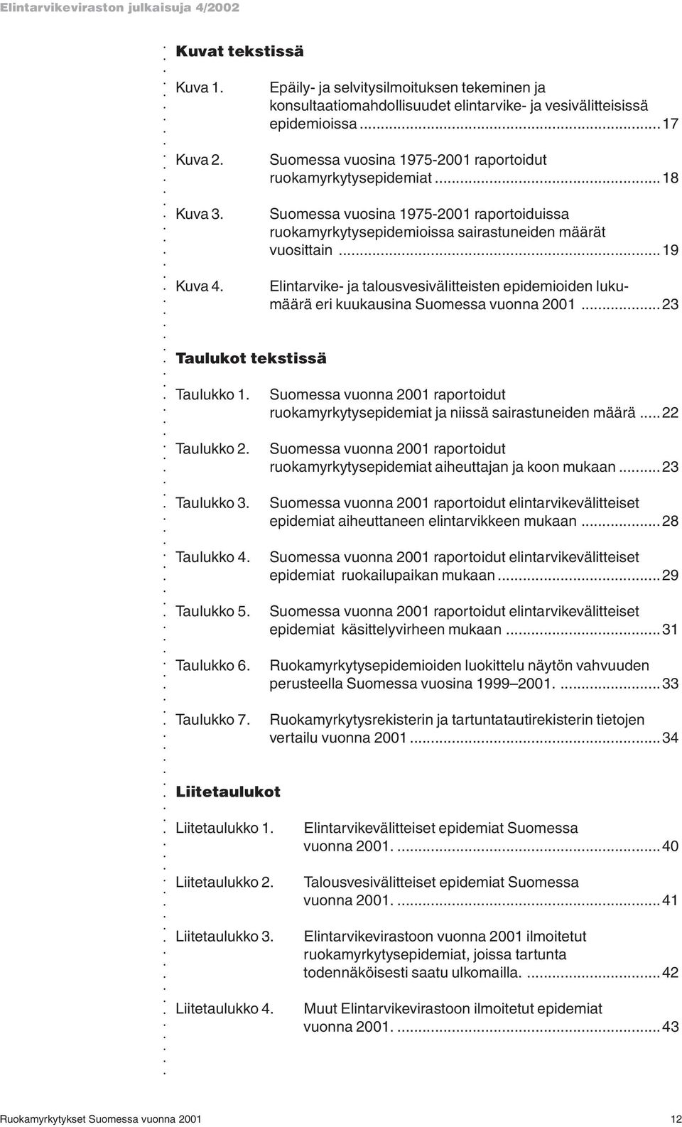 ..18 Suomessa vuosina 1975-2001 raportoiduissa ruokamyrkytysepidemioissa sairastuneiden määrät vuosittain.