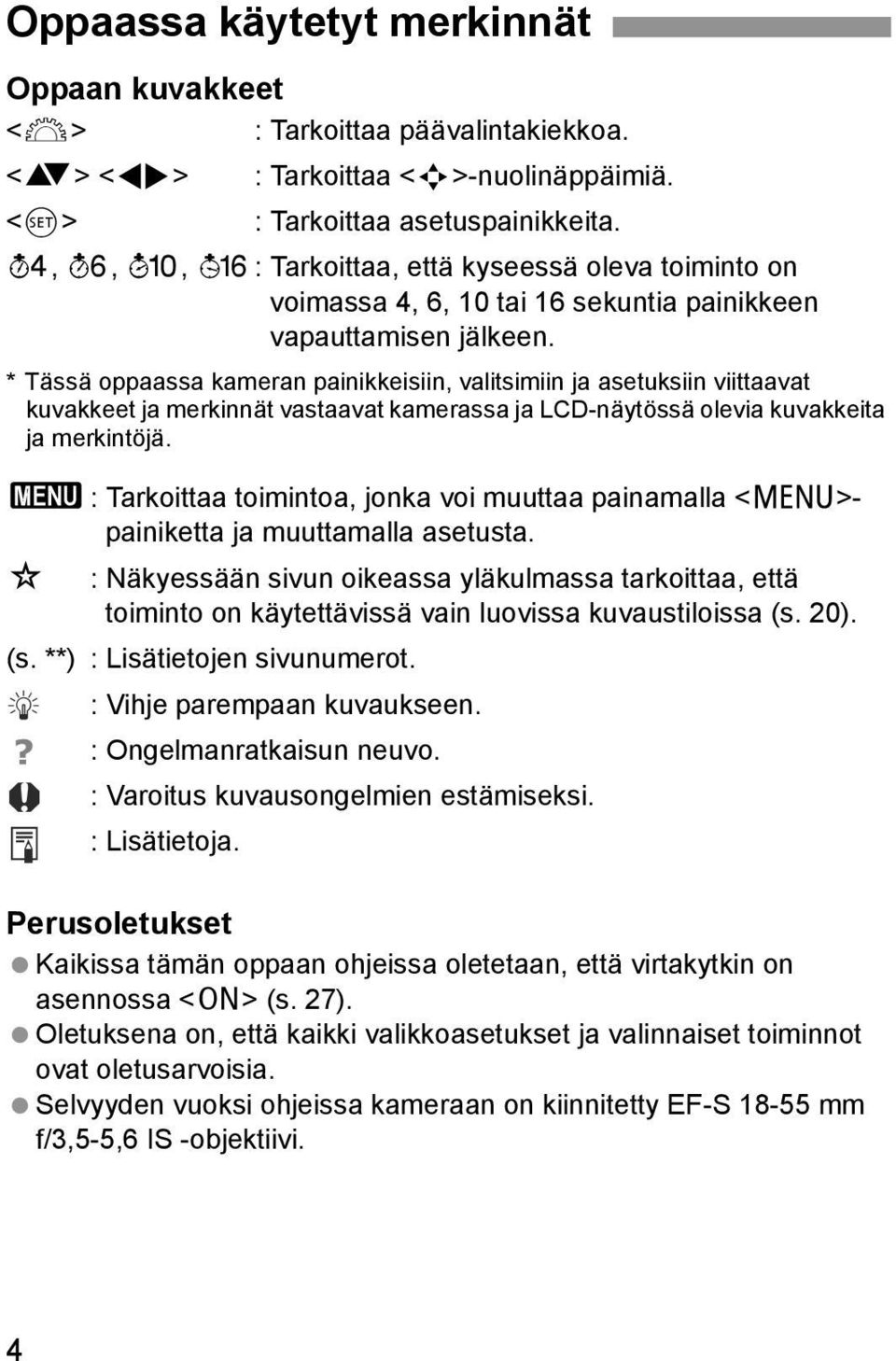 * Tässä oppaassa ameran painieisiin, valitsimiin ja asetusiin viittaavat uvaeet ja merinnät vastaavat amerassa ja LCD-näytössä olevia uvaeita ja merintöjä.