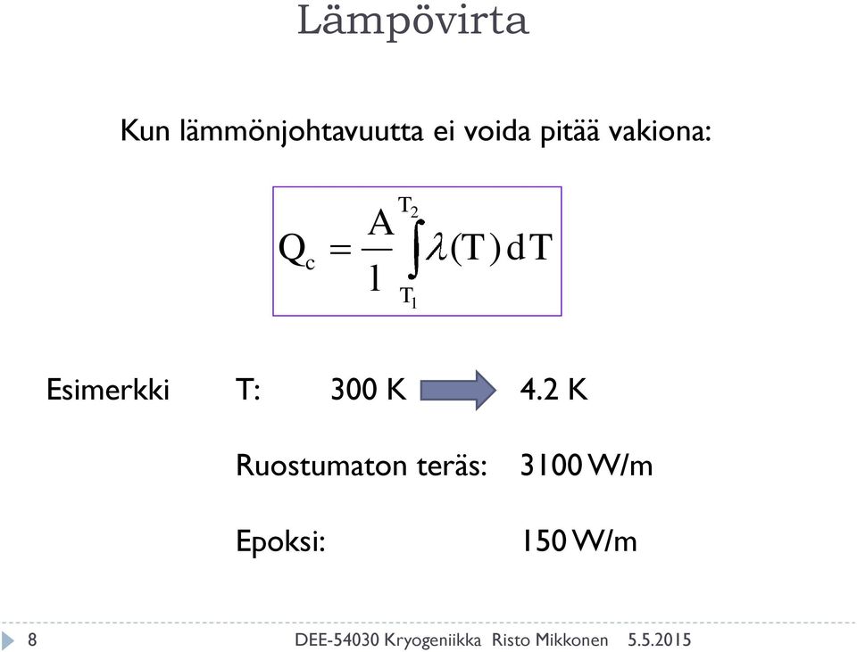 K 4. K Ruostumaton teäs: Epoksi: 3100 W/m 150