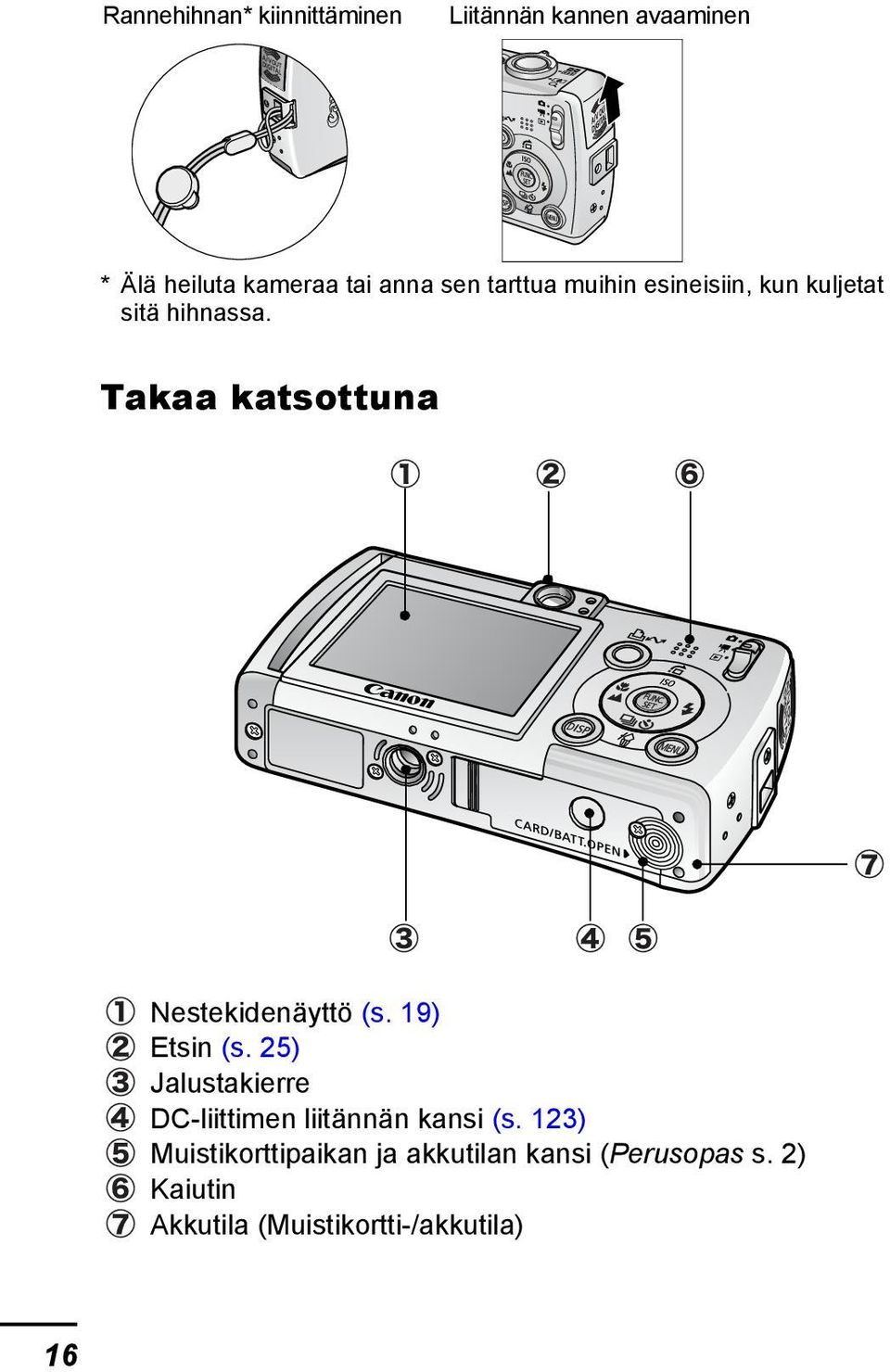 Takaa katsottuna Nestekidenäyttö (s. 19) Etsin (s.