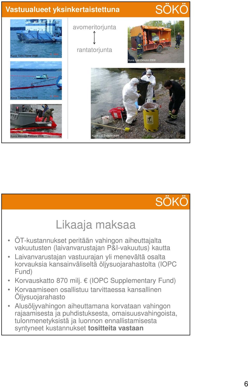 osalta korvauksia kansainväliseltä öljysuojarahastolta (IOPC Fund) Korvauskatto 870 milj.