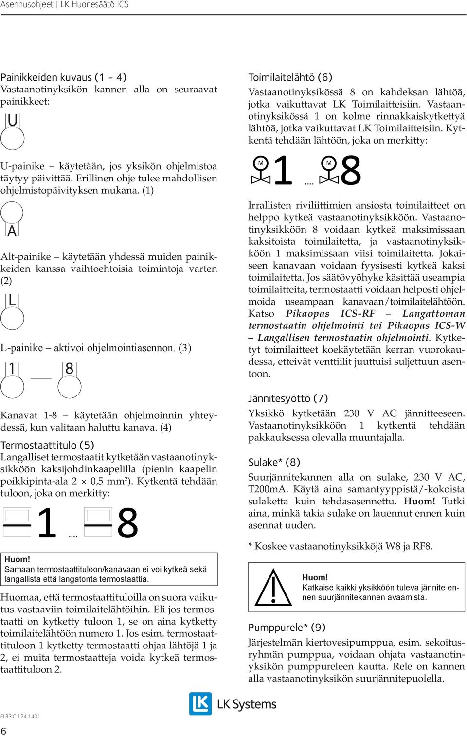 (1) A Alt-painike käytetään yhdessä muiden painikkeiden kanssa vaihtoehtoisia toimintoja varten (2) L L-painike aktivoi ohjelmointiasennon.