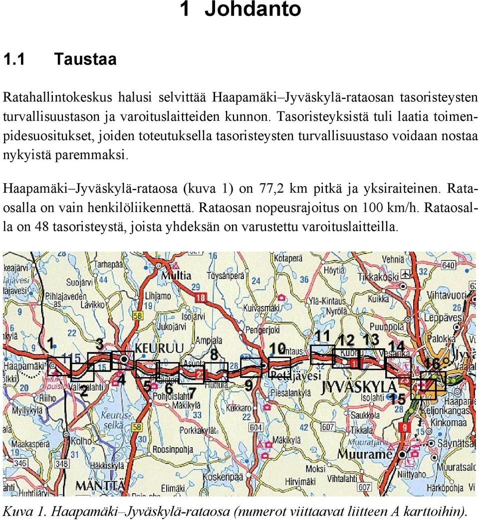 Haapamäki Jyväskylä-rataosa (kuva 1) on 77,2 km pitkä ja yksiraiteinen. Rataosalla on vain henkilöliikennettä. Rataosan nopeusrajoitus on 100 km/h.