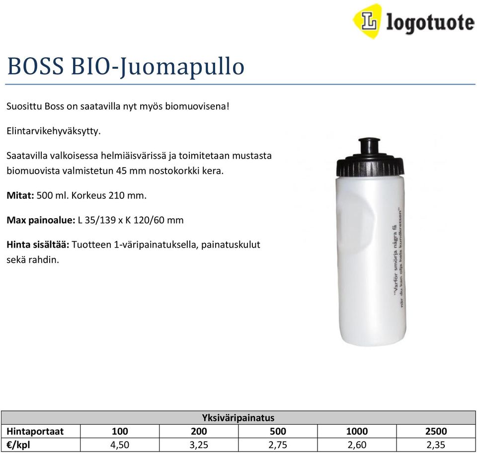 nostokorkki kera. Mitat: 500 ml. Korkeus 210 mm.