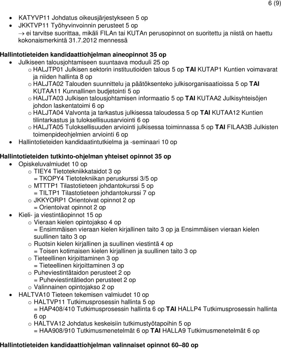 hallinta 8 op o HALJTA02 Talouden suunnittelu ja päätöksenteko julkisorganisaatioissa TAI KUTAA11 Kunnallinen budjetointi o HALJTA03 talousjohtamisen informaatio TAI KUTAA2 Julkisyhteisöjen johdon