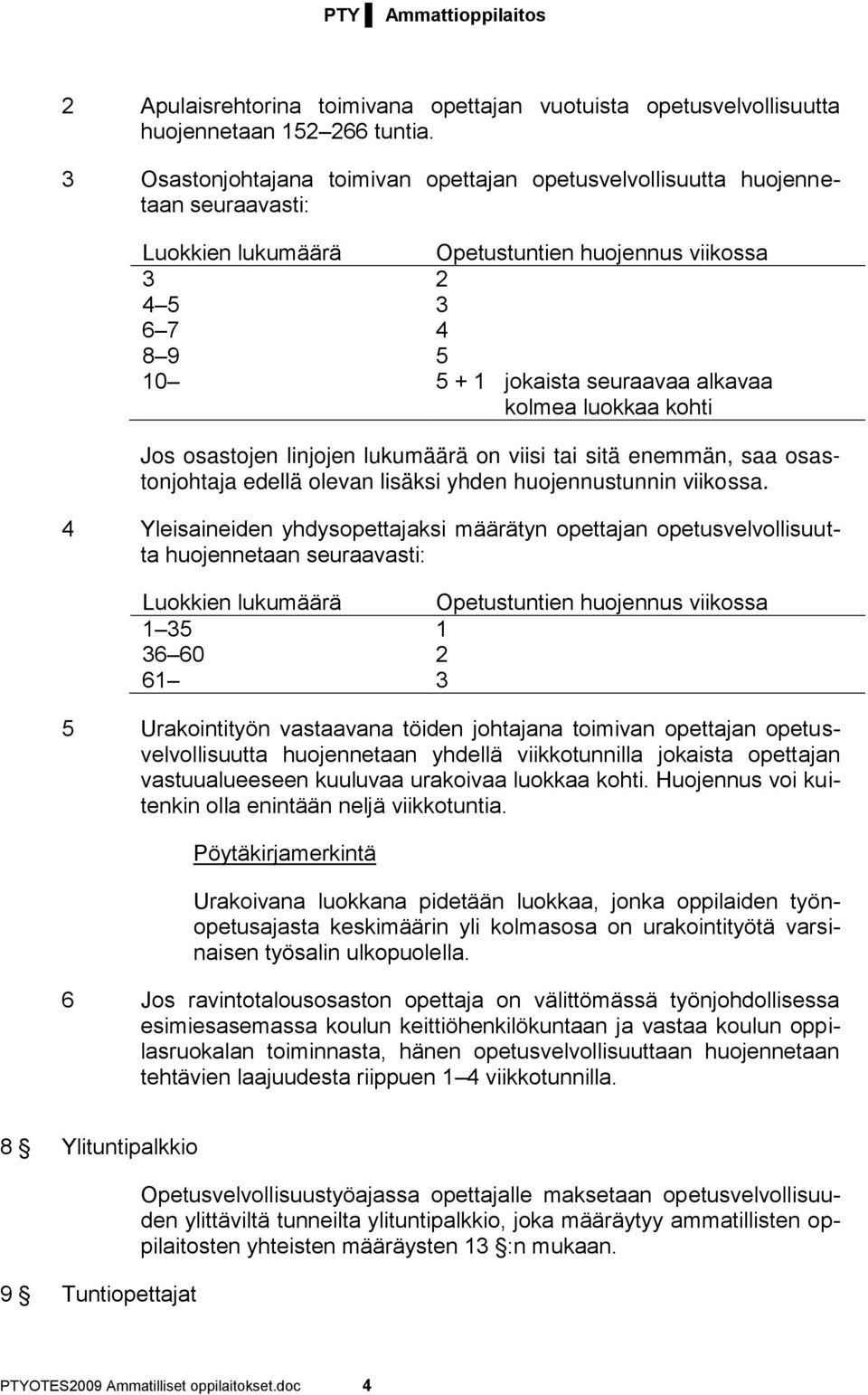 kolmea luokkaa kohti Jos osastojen linjojen lukumäärä on viisi tai sitä enemmän, saa osastonjohtaja edellä olevan lisäksi yhden huojennustunnin viikossa.