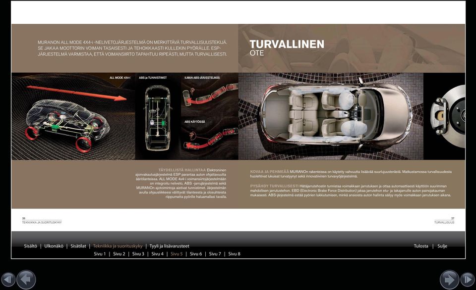 TURVALLINEN OTE ALL MODE 4X4-i ABS ja TUNNISTIMET ILMAN ABS-JÄRJESTELMÄÄ ABS KÄYTÖSSÄ TÄYDELLISTÄ HALLINTAA Elektroninen ajonvakautusjärjestelmä ESP parantaa auton ohjattavuutta ääritilanteissa.