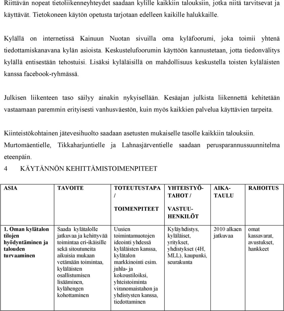 Keskustelufoorumin käyttöön kannustetaan, jotta tiedonvälitys kylällä entisestään tehostuisi. Lisäksi kyläläisillä on mahdollisuus keskustella toisten kyläläisten kanssa facebook-ryhmässä.