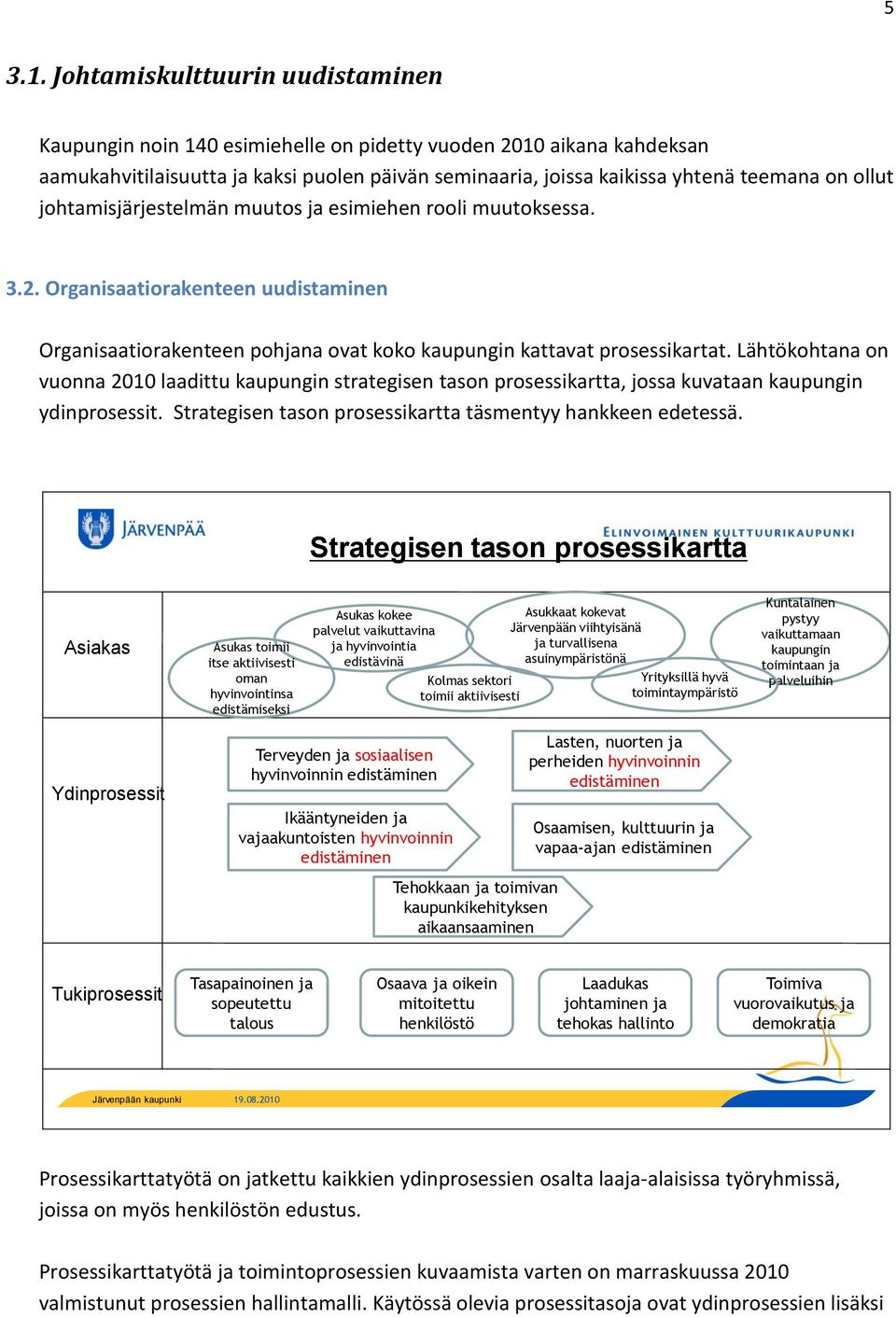 johtamisjärjestelmän muutos ja esimiehen rooli muutoksessa. 3.2. Organisaatiorakenteen uudistaminen Organisaatiorakenteen pohjana ovat koko kaupungin kattavat prosessikartat.