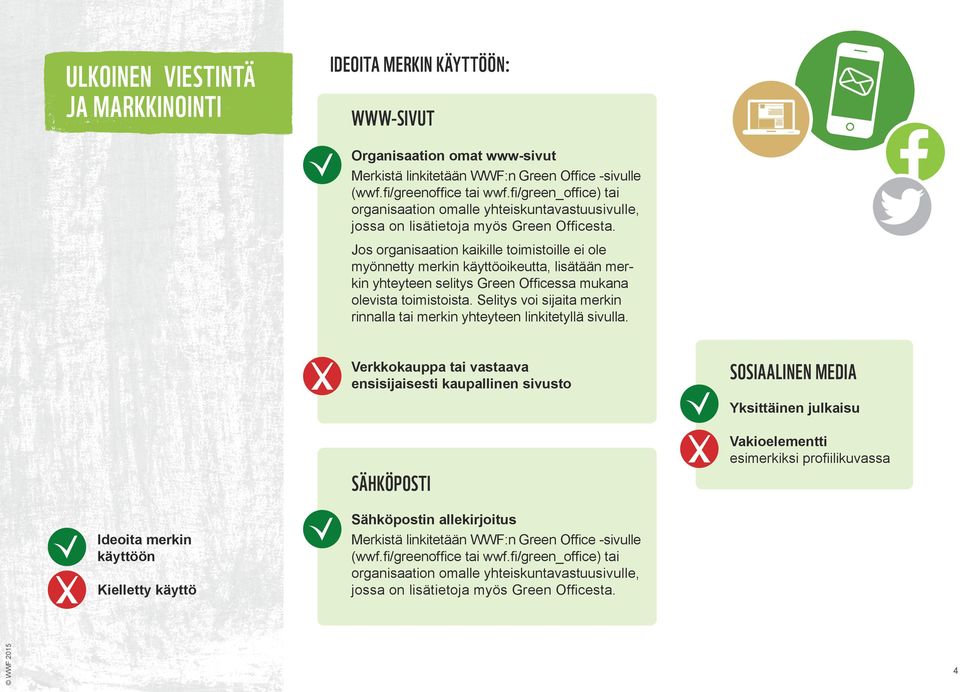 Jos organisaation kaikille toimistoille ei ole myönnetty merkin käyttöoikeutta, lisätään mer kin yhteyteen selitys Green Officessa mukana olevista toimistoista.