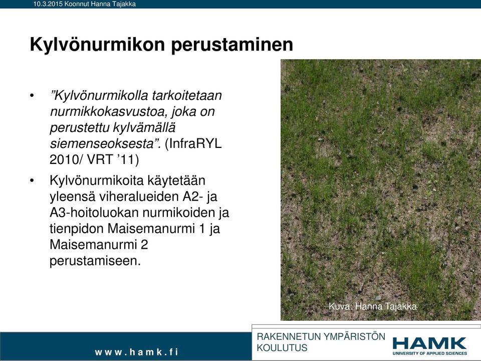 (InfraRYL 2010/ VRT 11) Kylvönurmikoita käytetään yleensä viheralueiden A2-