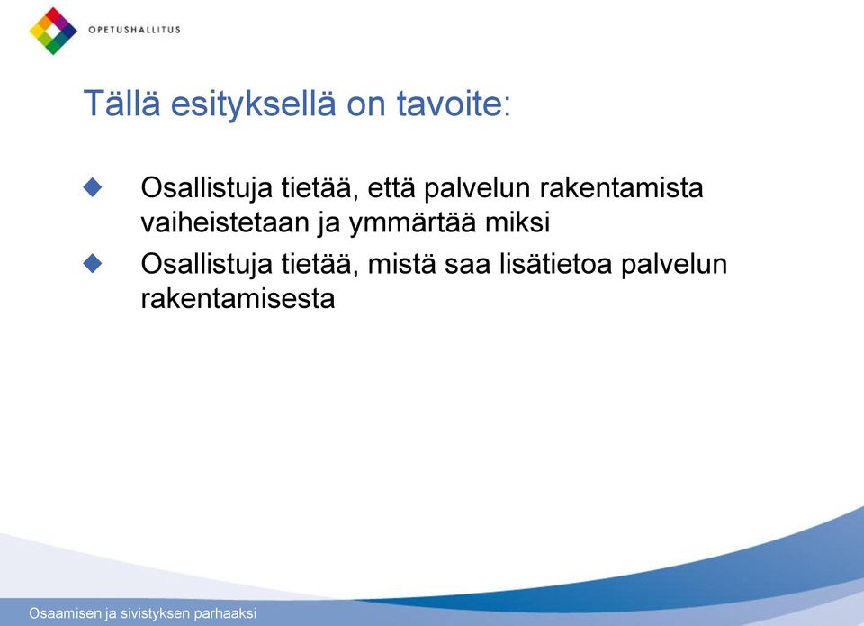 vaiheistetaan ja ymmärtää miksi Osallistuja