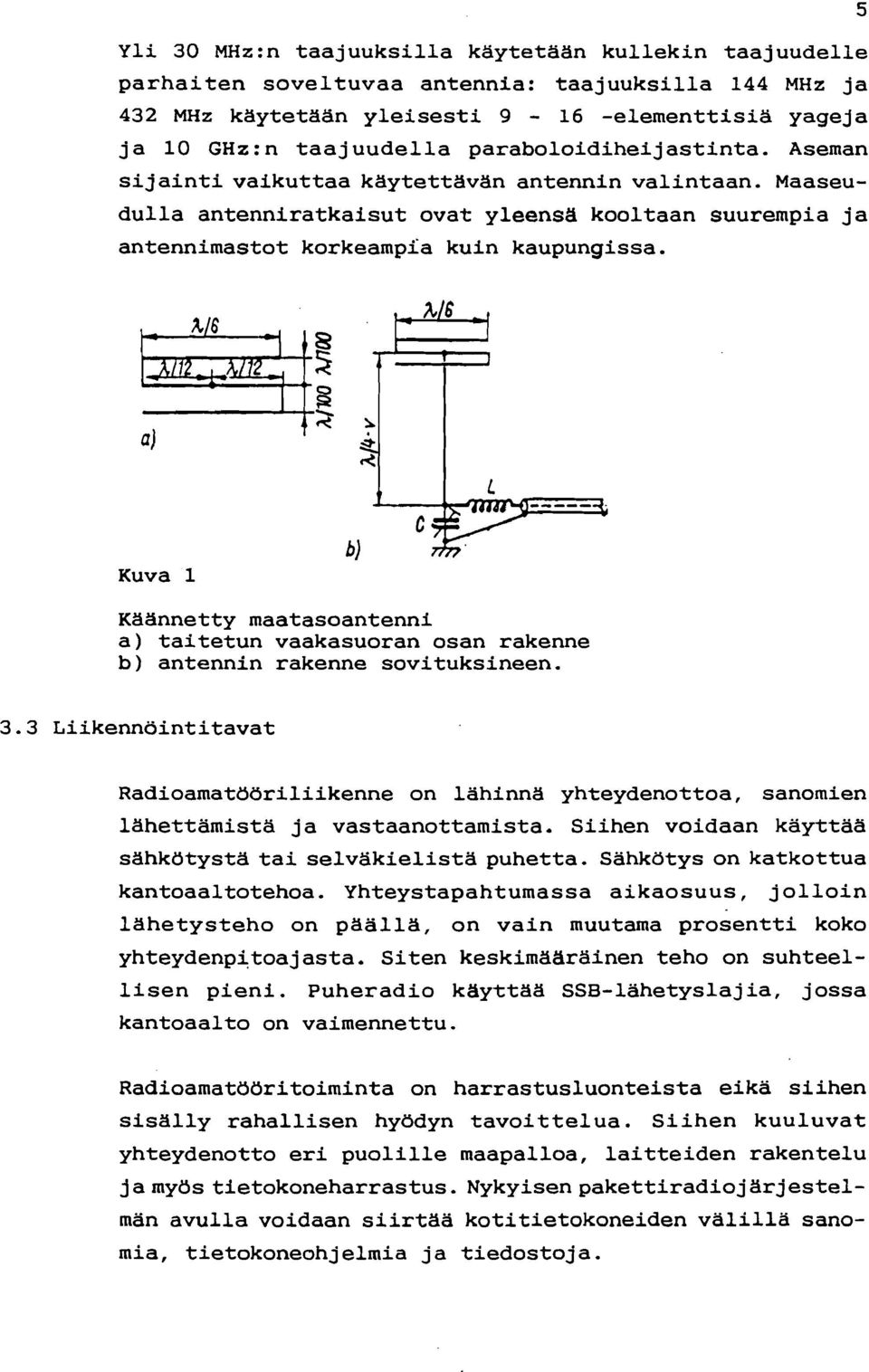 ~~-r'n' +~ ~ -----~-+-~ ~ a) ~ Kuva 1 b) ~ c L Käännetty maatasoantenni a) taitetun vaakasuoran osan rakenne b) antennin rakenne sovituksineen. 3.