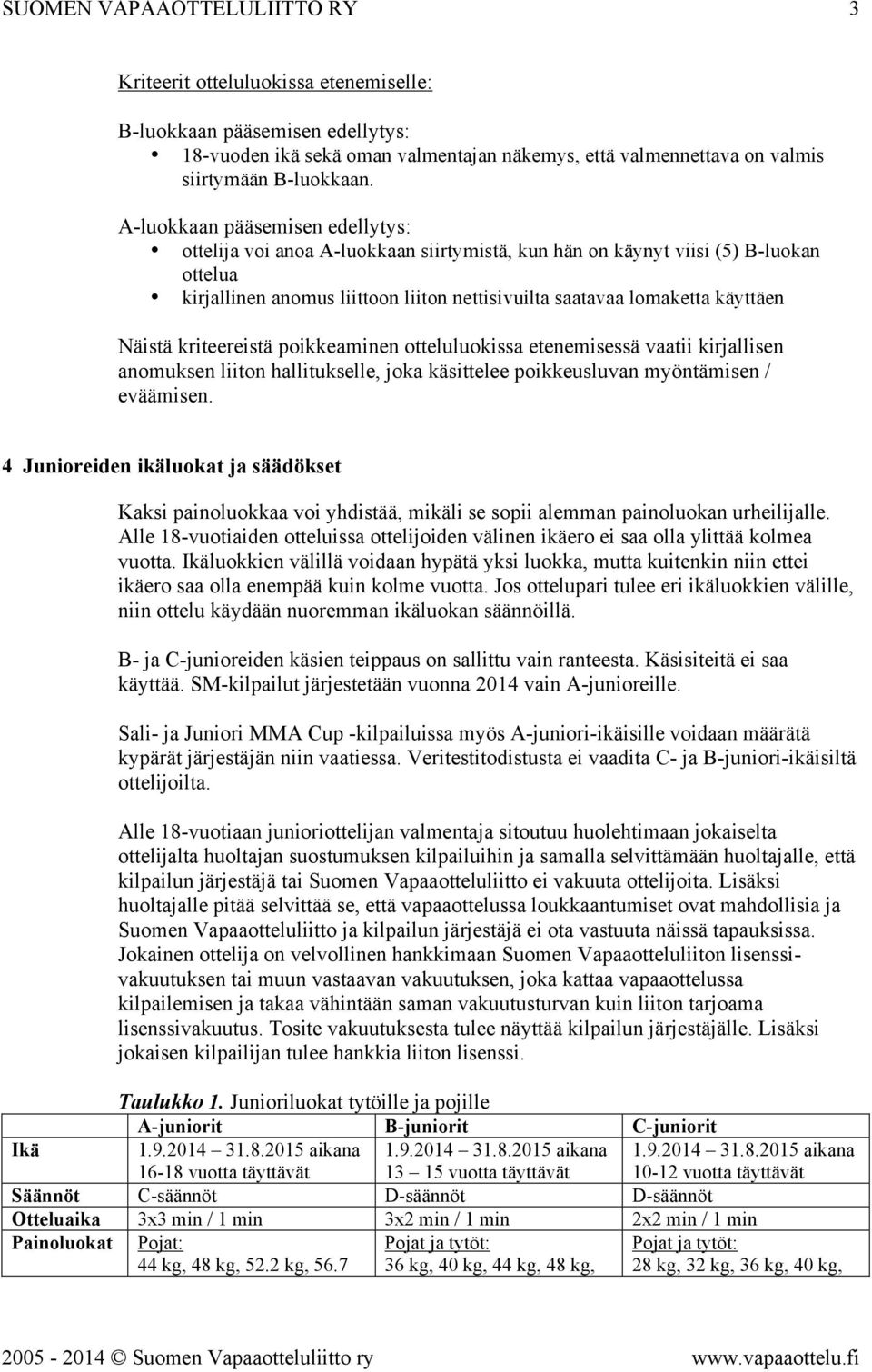 Näistä kriteereistä poikkeaminen otteluluokissa etenemisessä vaatii kirjallisen anomuksen liiton hallitukselle, joka käsittelee poikkeusluvan myöntämisen / eväämisen.