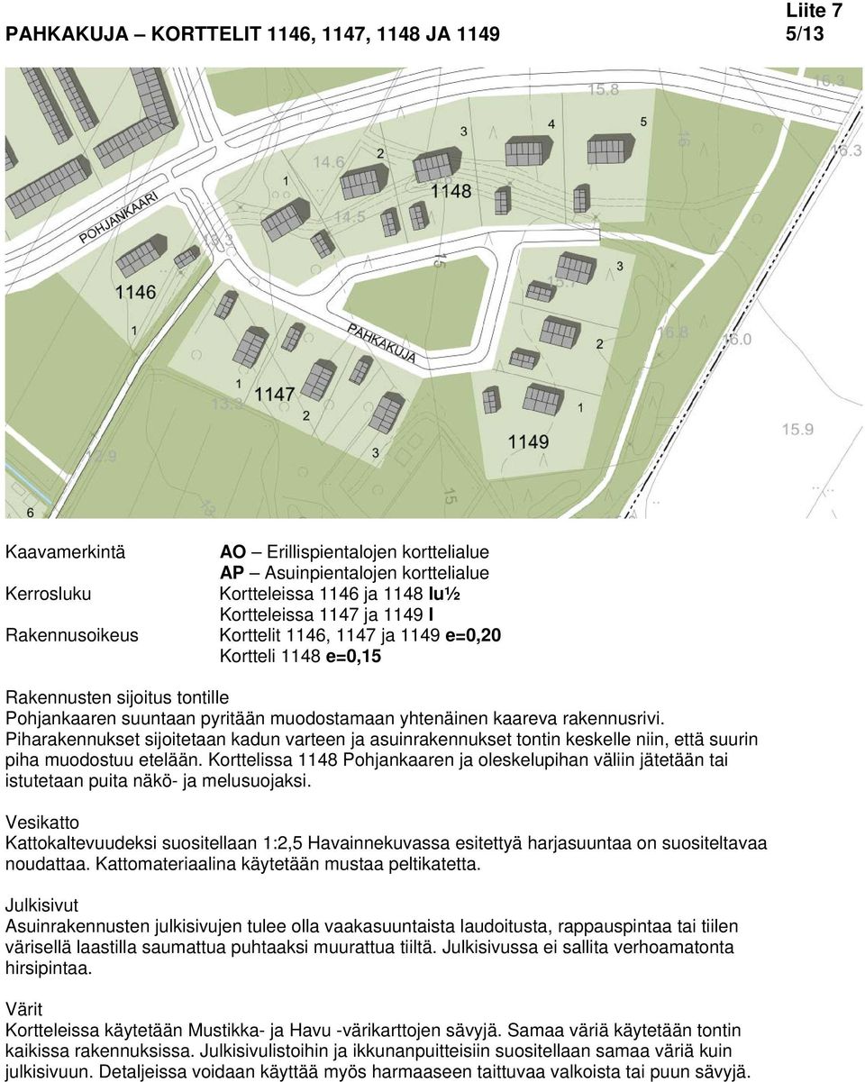 Korttelissa 1148 Pohjankaaren ja oleskelupihan väliin jätetään tai istutetaan puita näkö- ja melusuojaksi.