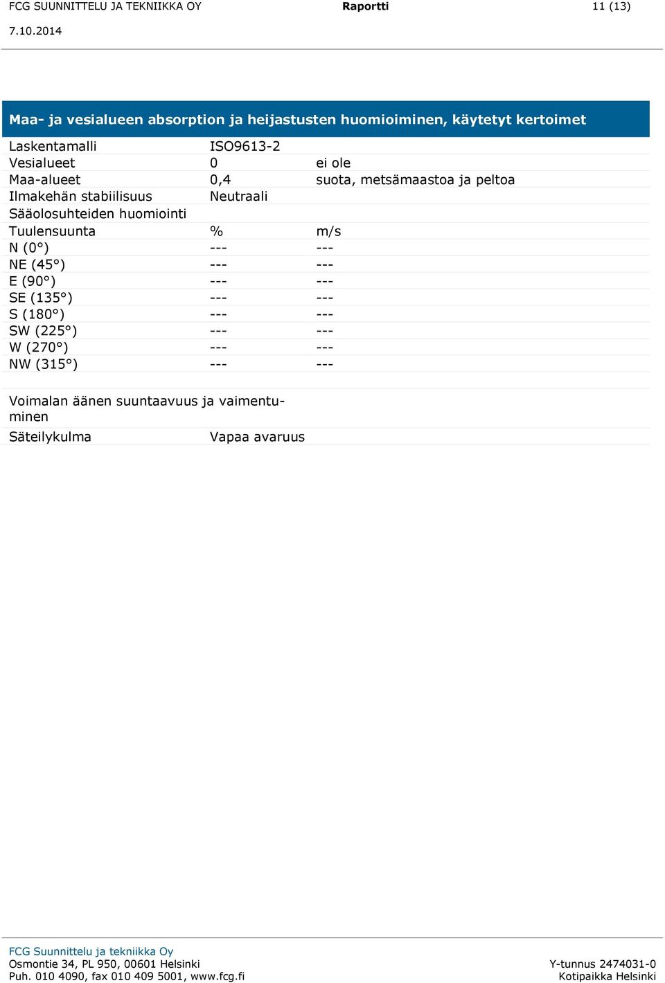 Neutraali Sääolosuhteiden huomiointi Tuulensuunta % m/s N (0 ) --- --- NE (45 ) --- --- E (90 ) --- --- SE (135 ) --- --- S