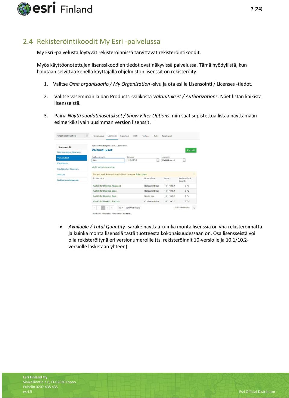 Valitse vasemman laidan Products -valikosta Valtuutukset / Authorizations. Näet listan kaikista lisensseistä. 3.