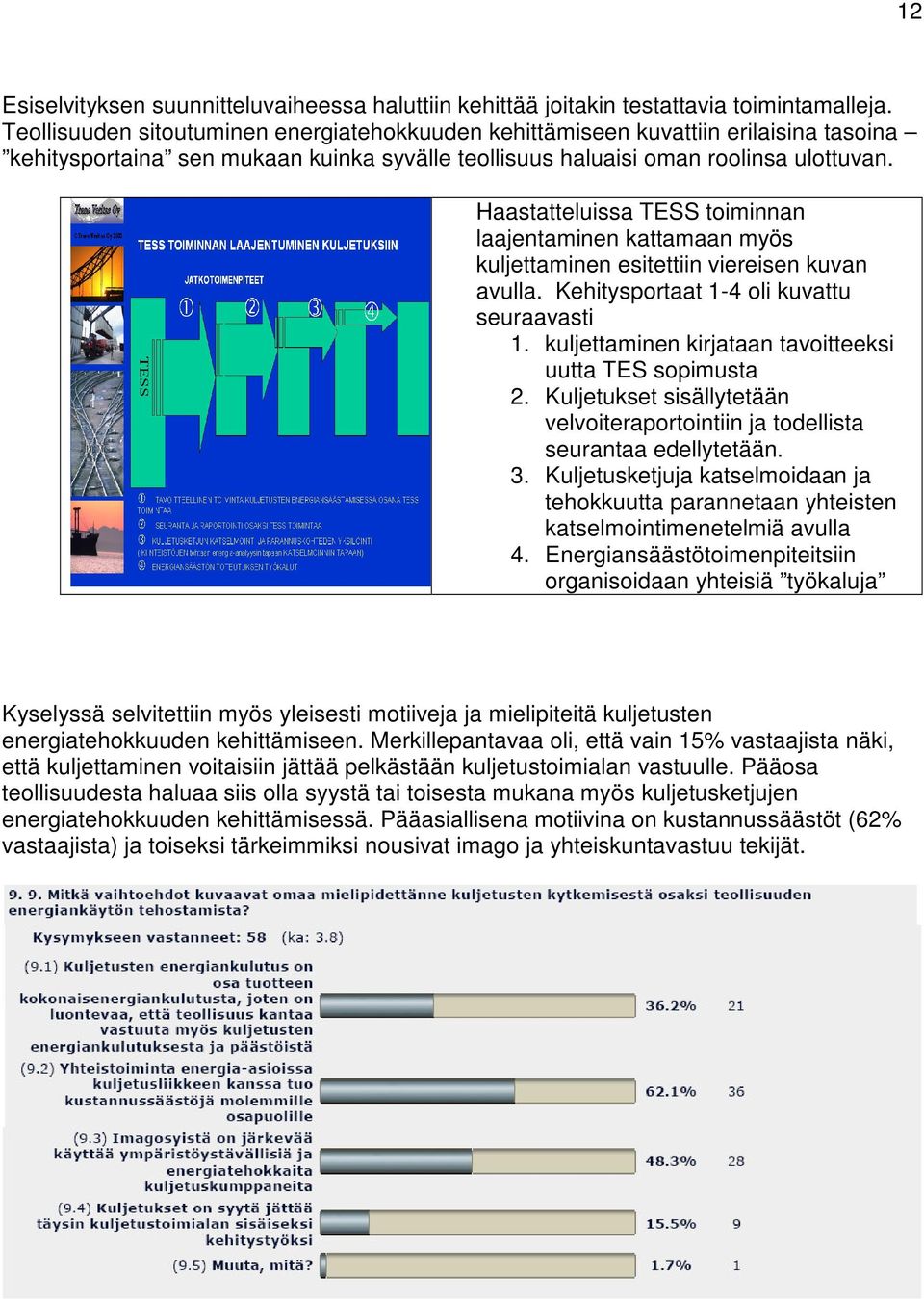Haastatteluissa TESS toiminnan laajentaminen kattamaan myös kuljettaminen esitettiin viereisen kuvan avulla. Kehitysportaat 1-4 oli kuvattu seuraavasti 1.