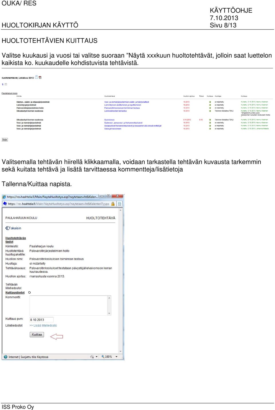 kuukaudelle kohdistuvista tehtävistä.