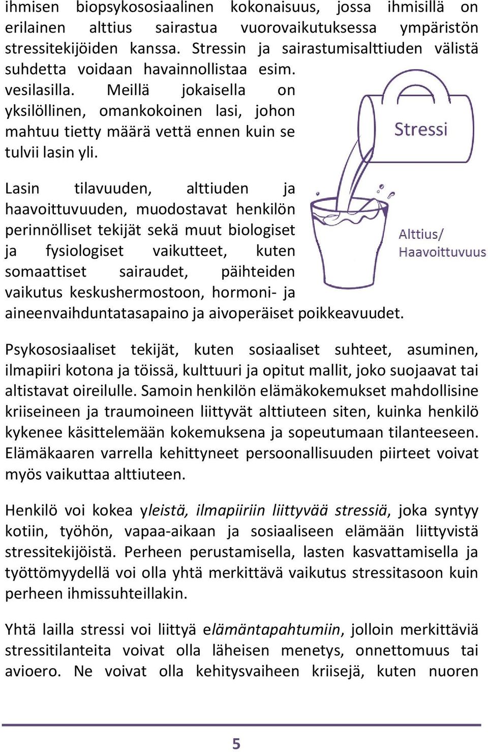 Meillä jokaisella on yksilöllinen, omankokoinen lasi, johon mahtuu tietty määrä vettä ennen kuin se tulvii lasin yli.