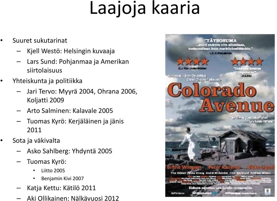 Salminen: Kalavale 2005 Tuomas Kyrö: Kerjäläinen ja jänis 2011 Sota ja väkivalta Asko Sahlberg: