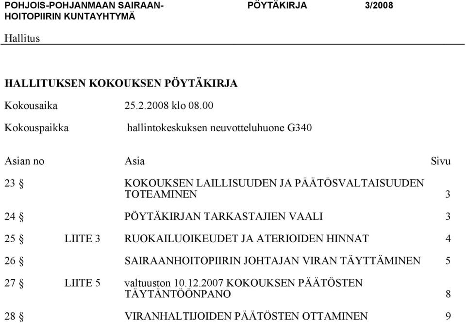 PÄÄTÖSVALTAISUUDEN TOTEAMINEN 3 24 PÖYTÄKIRJAN TARKASTAJIEN VAALI 3 25 LIITE 3 RUOKAILUOIKEUDET JA ATERIOIDEN