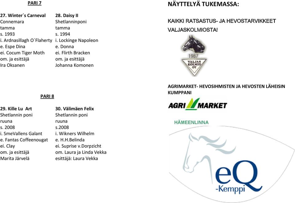 Kille Lu Art 30. Välimäen Felix Shetlannin poni Shetlannin poni s. 2008 s.2008 i. SmeVallens Galant i. Wikners Wilhelm e. Fantas Coffeenougat e. H.