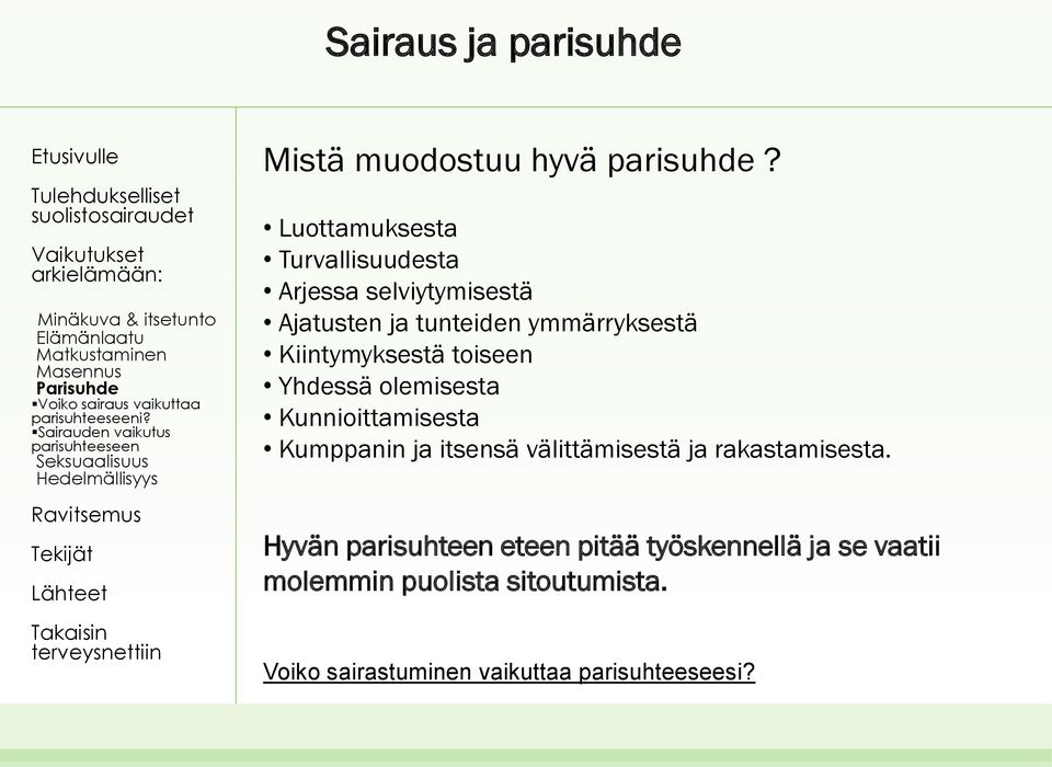 Luottamuksesta Turvallisuudesta Arjessa selviytymisestä Ajatusten ja tunteiden ymmärryksestä Kiintymyksestä toiseen