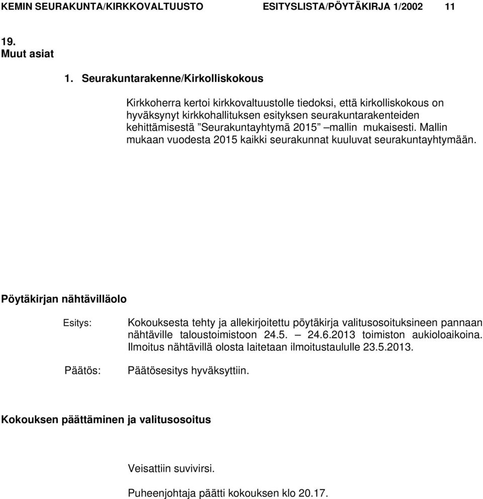 Seurakuntayhtymä 2015 mallin mukaisesti. Mallin mukaan vuodesta 2015 kaikki seurakunnat kuuluvat seurakuntayhtymään.