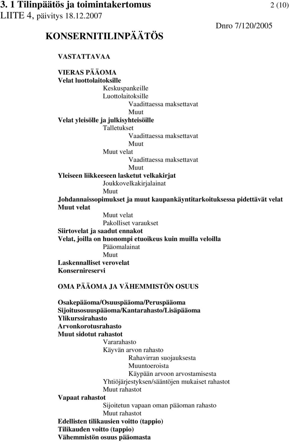 joilla on huonompi etuoikeus kuin muilla veloilla Pääomalainat Laskennalliset verovelat Konsernireservi OMA PÄÄOMA JA VÄHEMMISTÖN OSUUS Osakepääoma/Osuuspääoma/Peruspääoma