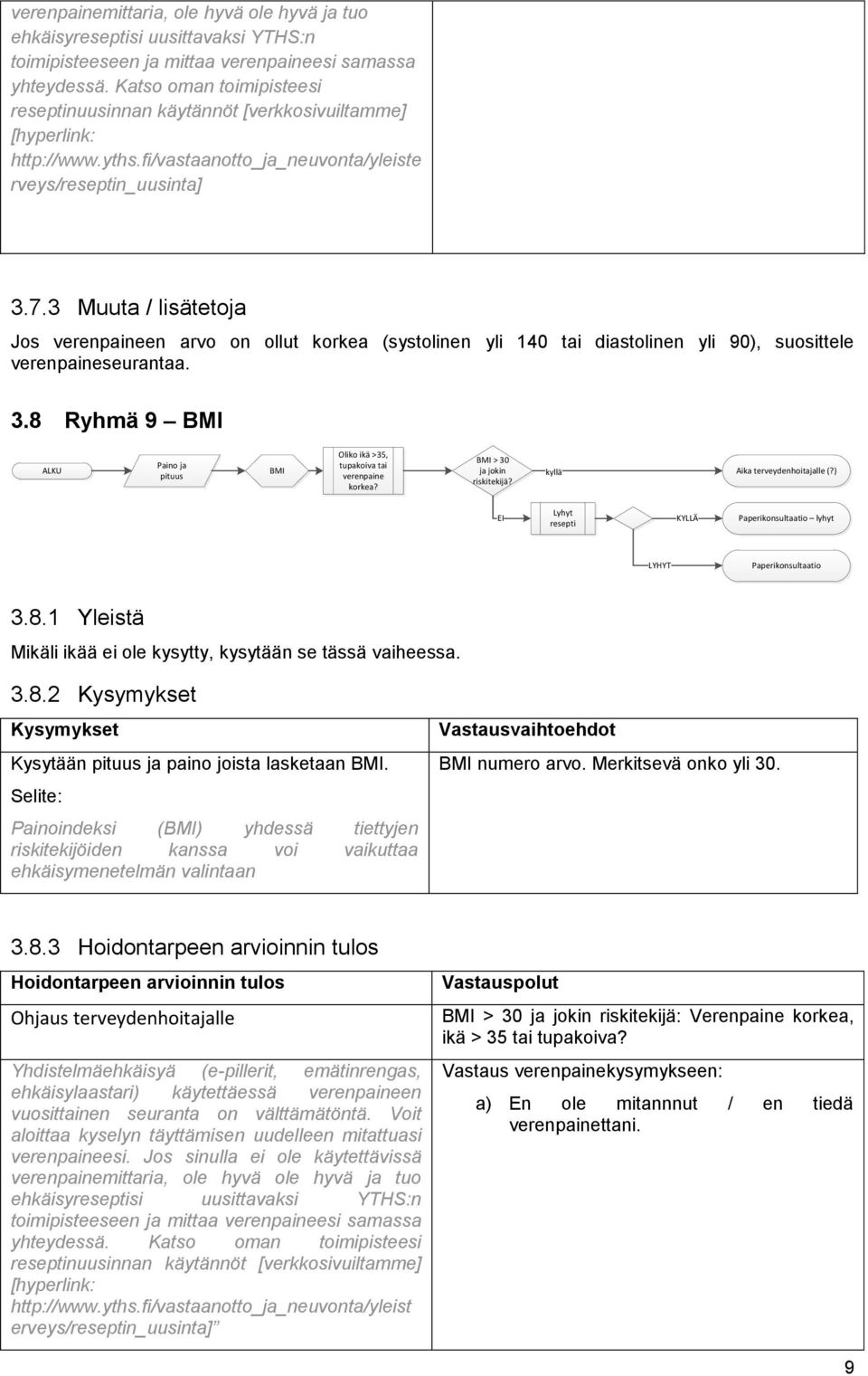 3 Muuta / lisätetoja Jos verenpaineen arvo on ollut korkea (systolinen yli 140 tai diastolinen yli 90), suosittele verenpaineseurantaa. 3.