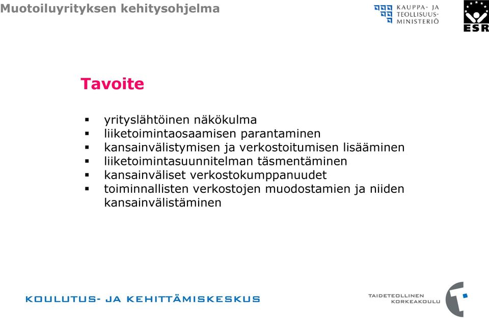 liiketoimintasuunnitelman täsmentäminen kansainväliset