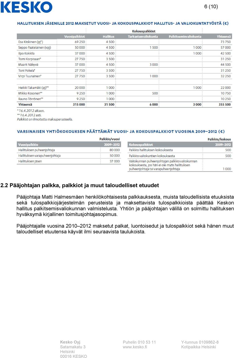 etuuksista sekä tulospalkkiojärjestelmän perusteista ja maksettavista tulospalkkioista päättää Keskon hallitus palkitsemisvaliokunnan valmistelusta.