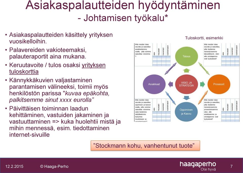 Keruutavoite / tulos osaksi yrityksen tuloskorttia Kännykkäkuvien valjastaminen parantamisen välineeksi, toimii myös henkilöstön parissa "kuvaa