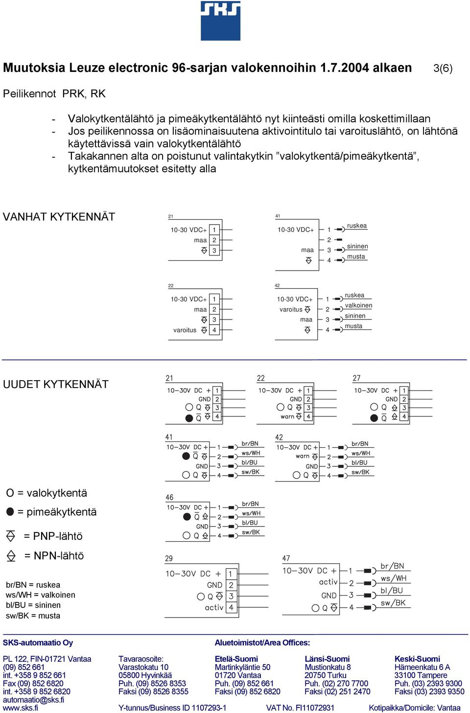 käytettävissä vain valokytkentälähtö - Takakannen alta on poistunut valintakytkin valokytkentä/pimeäkytkentä, kytkentämuutokset esitetty alla VANHAT KYTKENNÄT 0-0 VDC+ 0-0 VDC+ 0-0 VDC+ varoitus 0-0