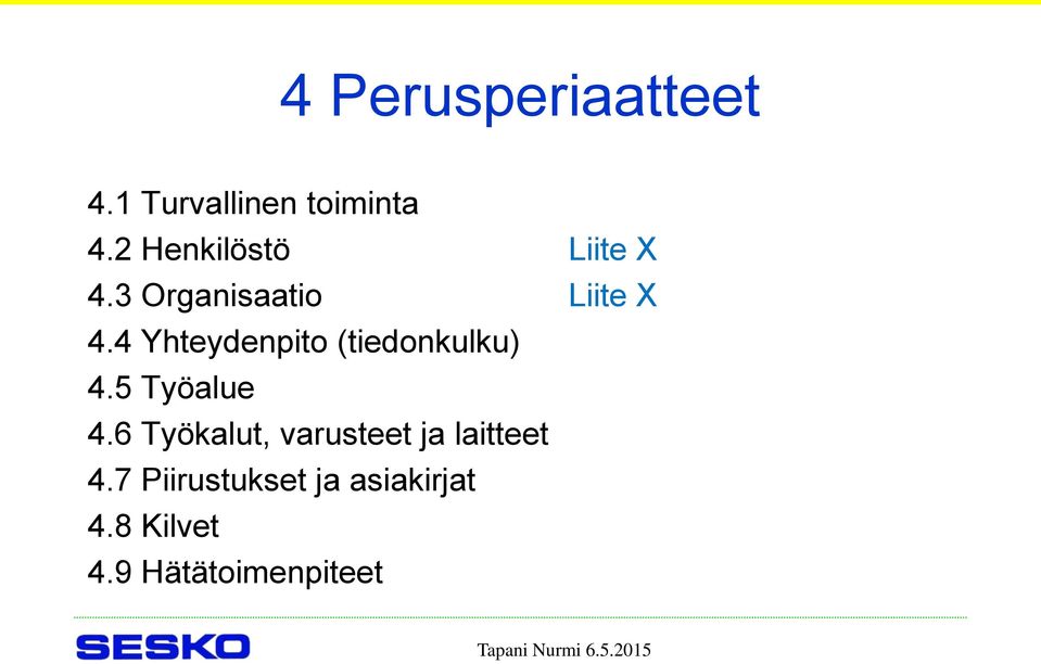 4 Yhteydenpito (tiedonkulku) 4.5 Työalue 4.