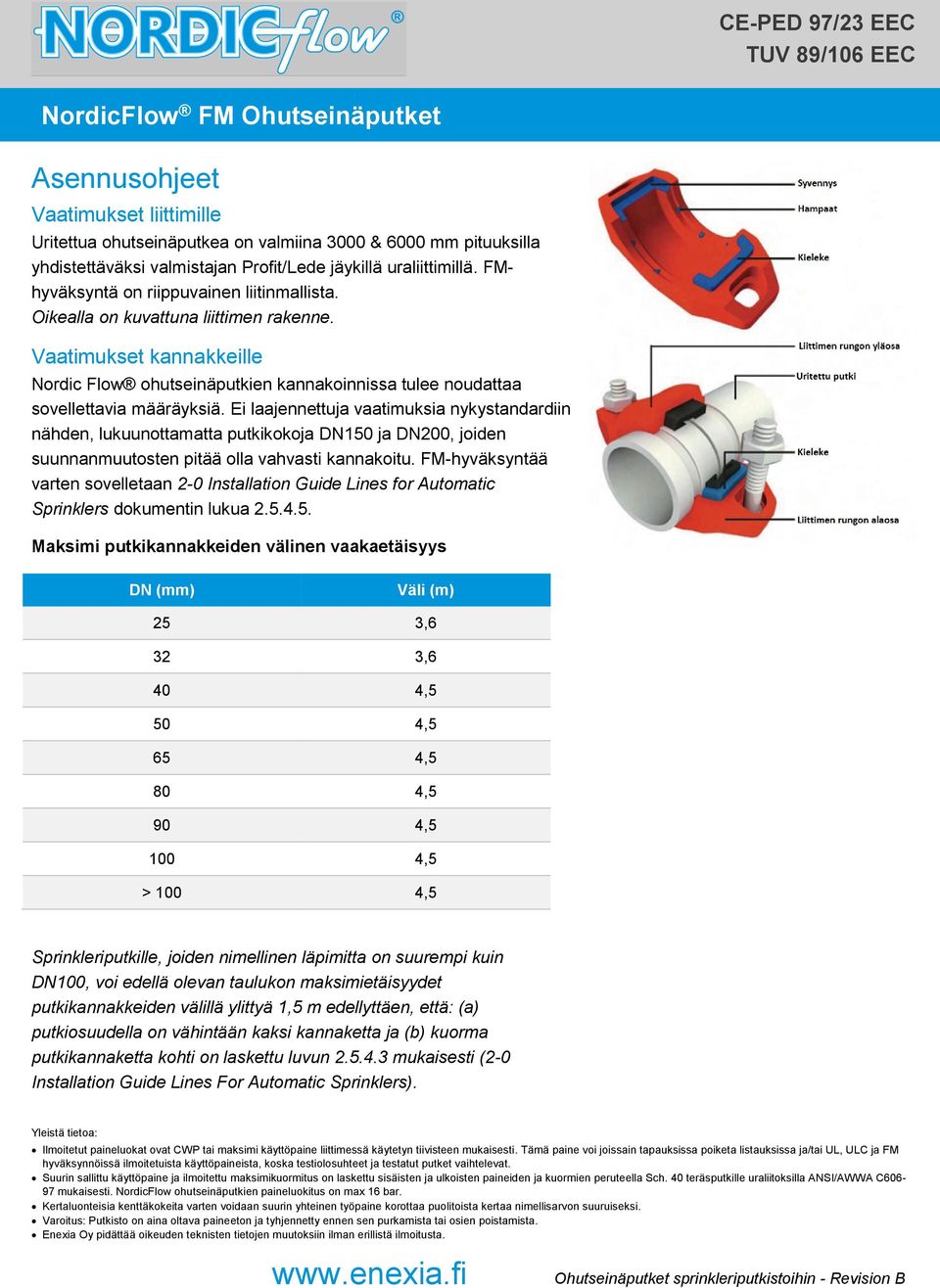 Ei laajennettuja vaatimuksia nykystandardiin nähden, lukuunottamatta putkikokoja DN150 ja DN200, joiden suunnanmuutosten pitää olla vahvasti kannakoitu.